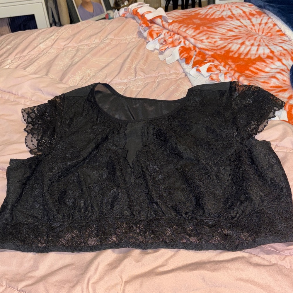 Cacique Black Lace Intimate Top Crop Plus Size Women’s Lingerie 26/28